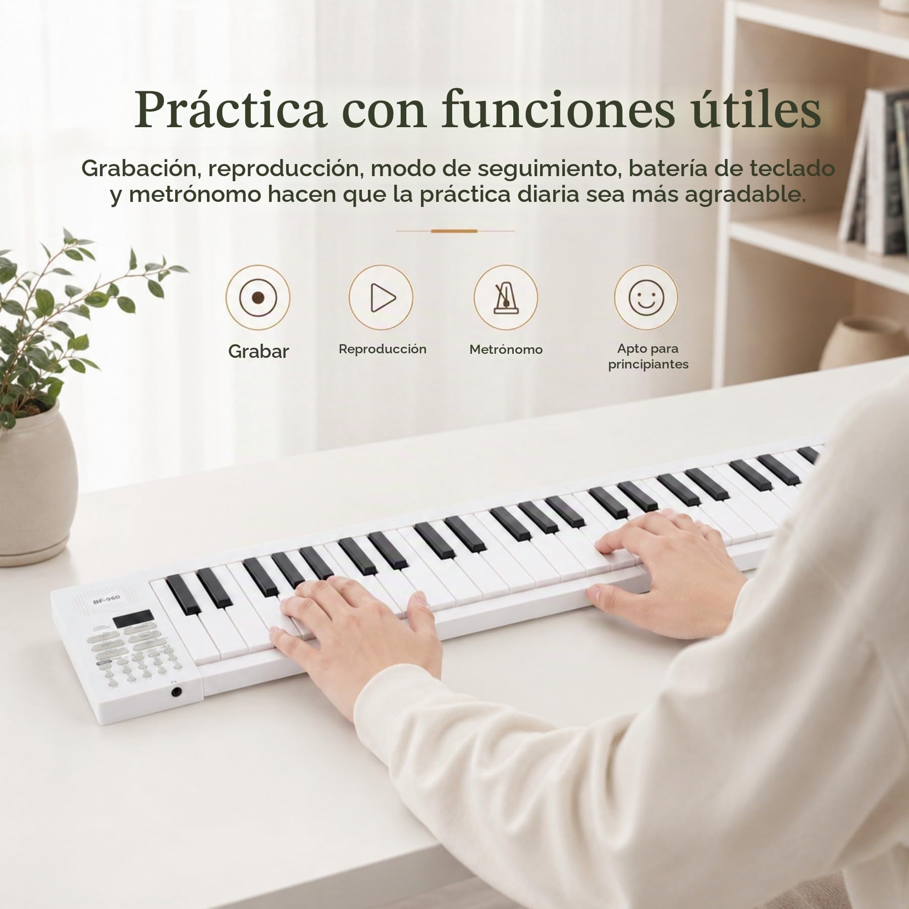 Piano Plegable de 61 Teclas, Teclados Electrónicos Portátiles, Piano con Teclado, Instrumento Electrónico de Juguete con Reproducción de Grabación