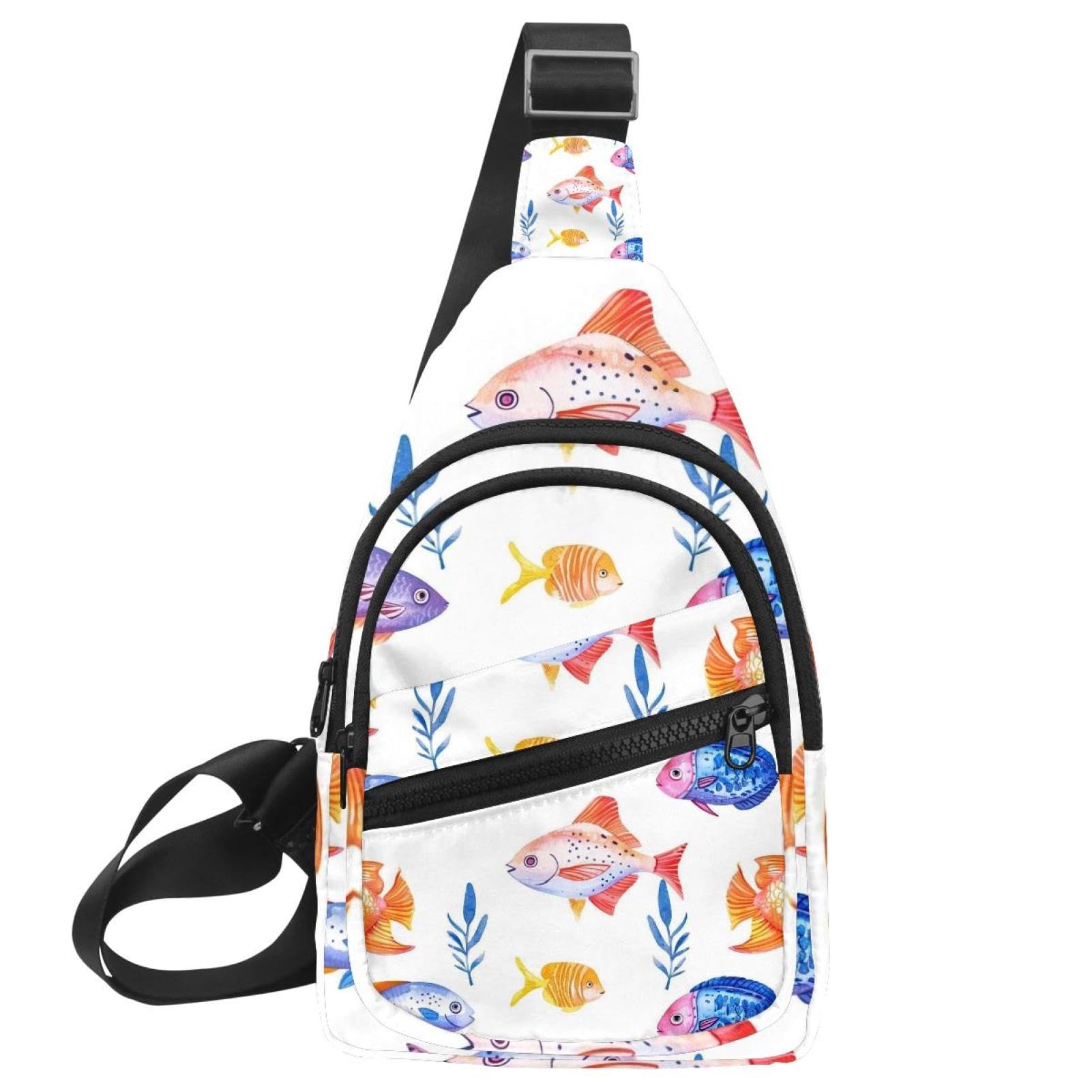 Mochila cruzada para senderismo y entrenamiento con estampado de peces en acuarela 7