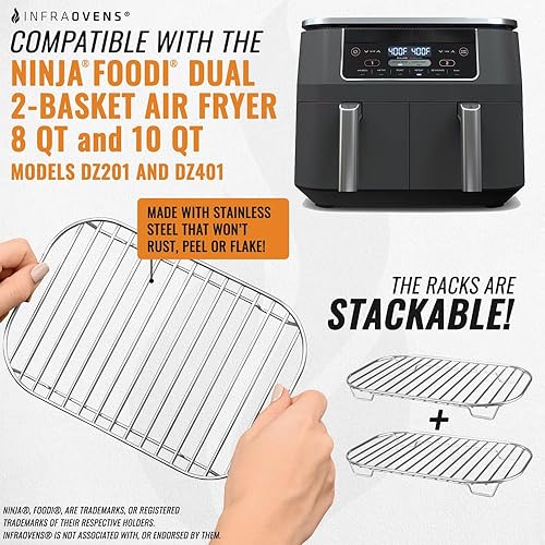 Miniatura 2 de Accesorios para freidora de aire Ninja Dual 2 Basket 10 QT DZ401 y 8 QT DZ201, estantes para Foodi Dual Zone, hojas de forro reutilizables para