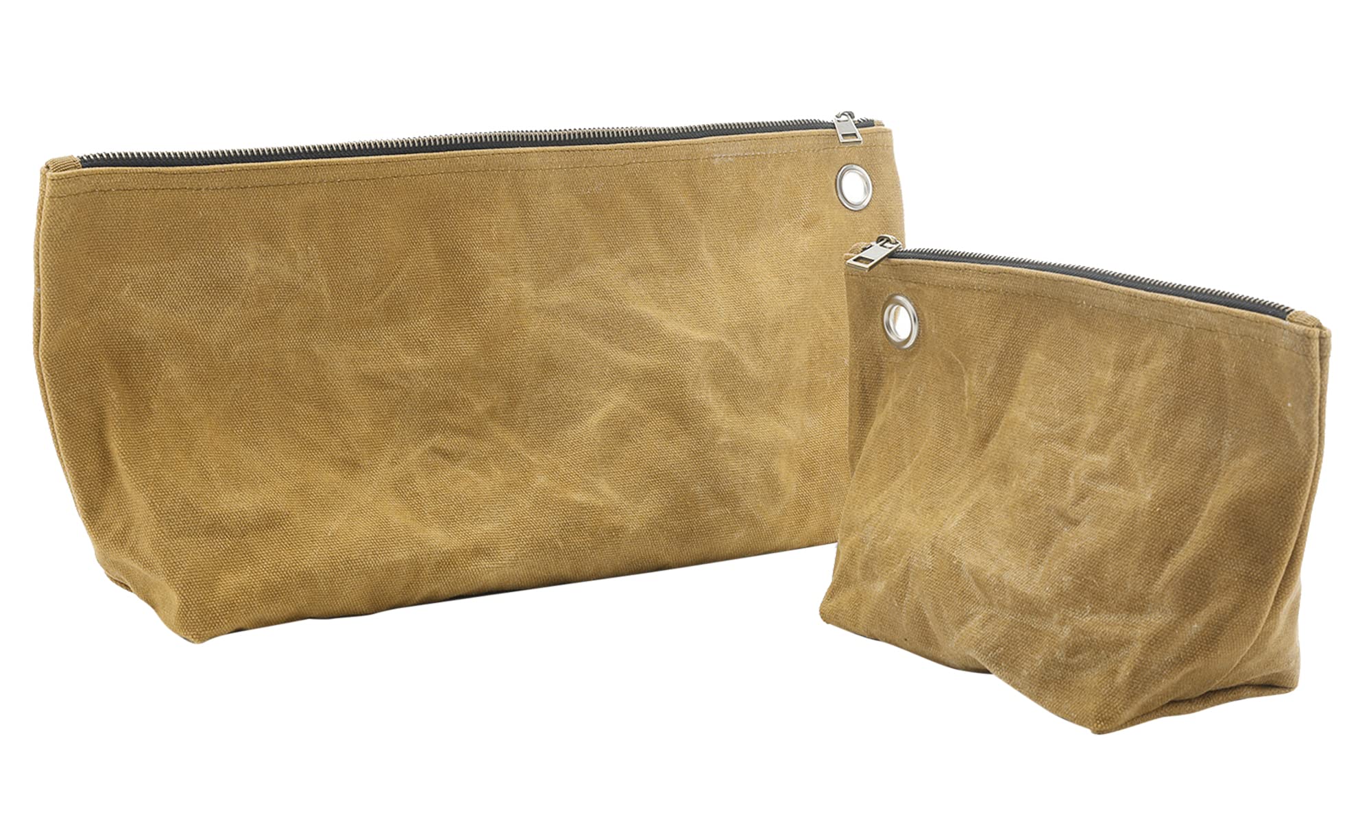 Kaaltisy Men's Khaki 2 Tool Storage Bag - 16Oz Waxed Canvas Item Collection Pouch For Wo, Portable Tools Organizer Pouches For Coins Pliers Nuts - 1 Large + 1 Small