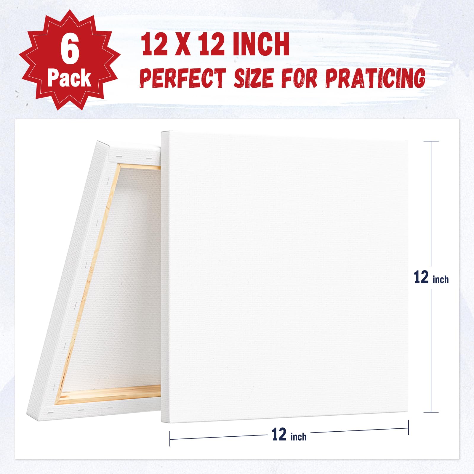 12 Pack Stretched Canvas for Painting - 100% Cotton Primed White Artist Canvases 12x12 Inch, Blank Canvas Panels for Acrylic, Oil, Watercolor Paint - Professional Art Supplies