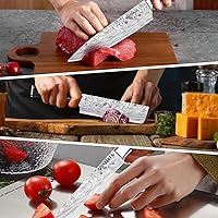 Vista 8 de MOSFiATA Juego de Cuchillos de Chef Profesional con Acero Inoxidable Alemán de Alto Carbono Juego de Cuchillos de Cocina de 3 Piezas con Protector