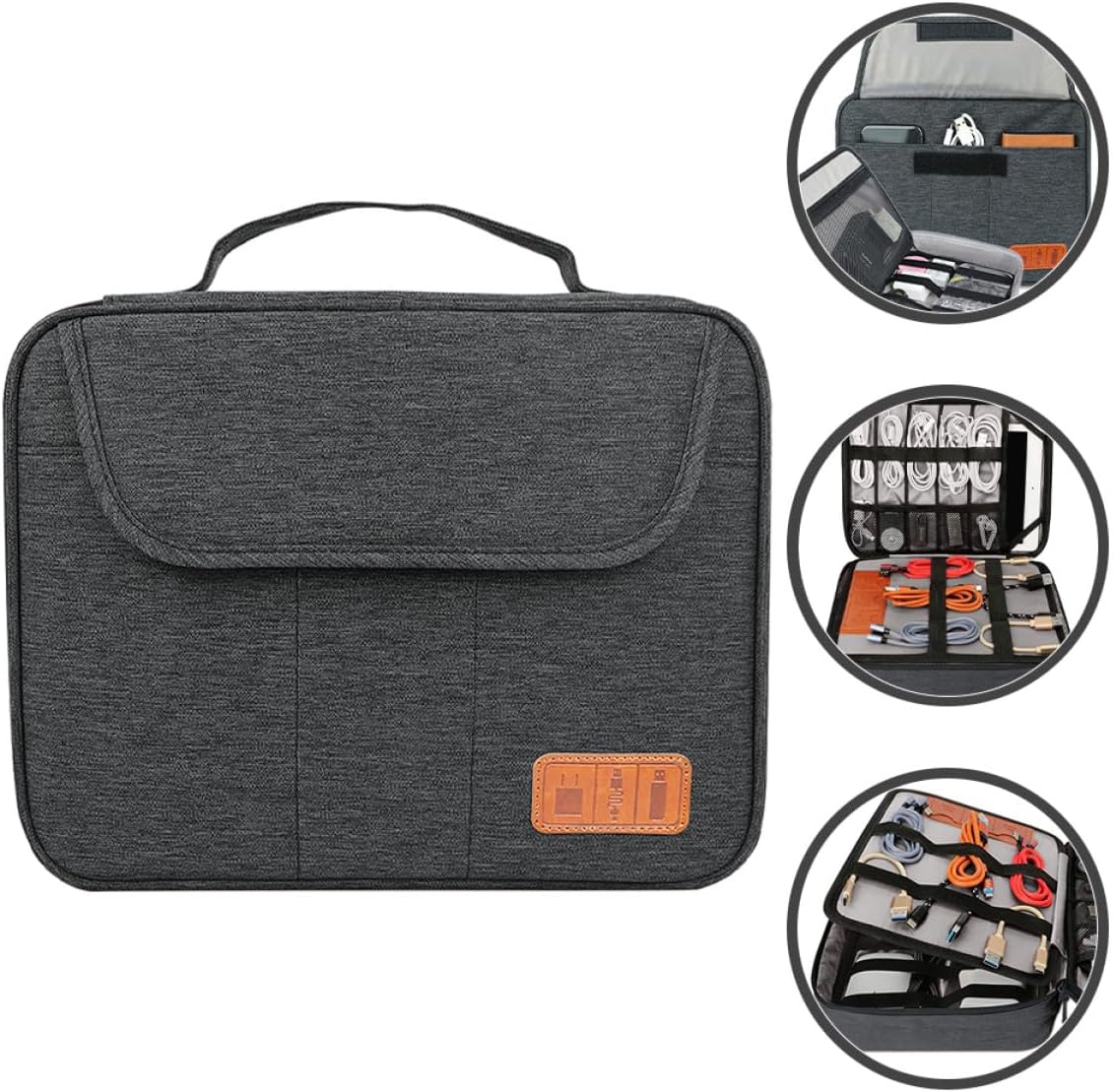 SEWACC Double Large Capacity Cord Organizer Case with Handle Portable Electronic Storage Bag for Travel Compatible with Tablets Under Cable Charger Charger Holder Black