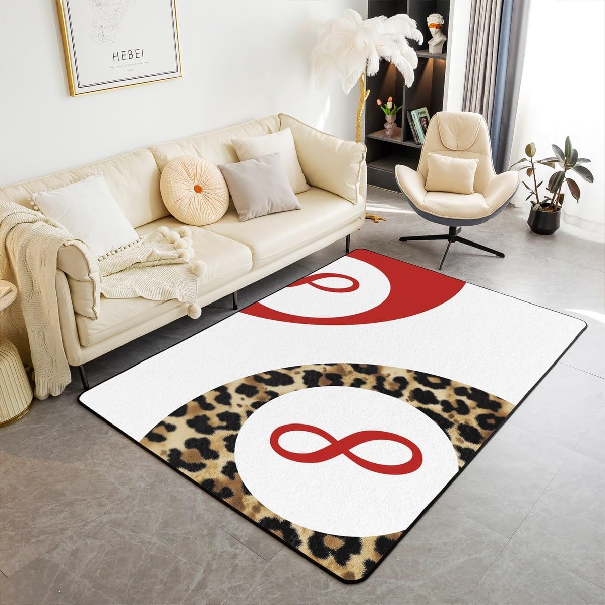 Manfei Lucky 8 Ball Kids Area Rug,Leopard Funky Y2K Coquette Indoor Floor Mat Entrance Rug for Girls Boys,Preppy Cheetah Trendy Non Slip Rug,White Red Brown Couch Living Room Decor,3'x5'