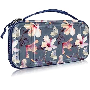Fintie Carry Case for Nintendo Switch - [Shockproof] Hard Shell Protective Cover Travel Bag w/10 Game Card Slots, Inner Pocket for Nintendo Switch Console Joy-Con & Accessories (Blooming Hibiscus)