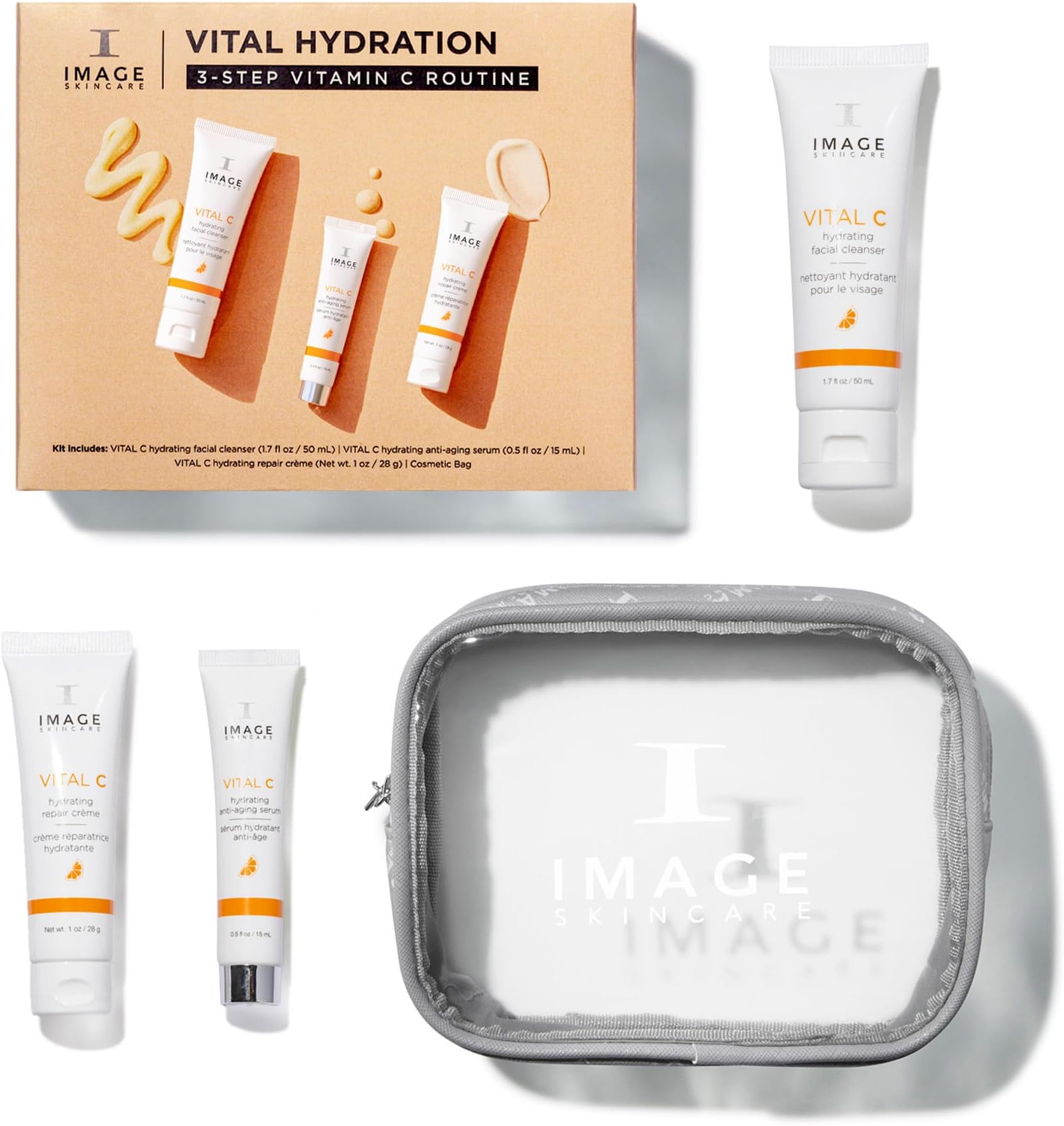 IMAGE Skincare, VITAL HYDRATION 3-Step Vitamin C Routine, Made with Hyaluronic Acid for Anti-Aging, Dry, Dull Skin, 1.7fl oz, 1fl oz, 0.5fl oz Bottles
