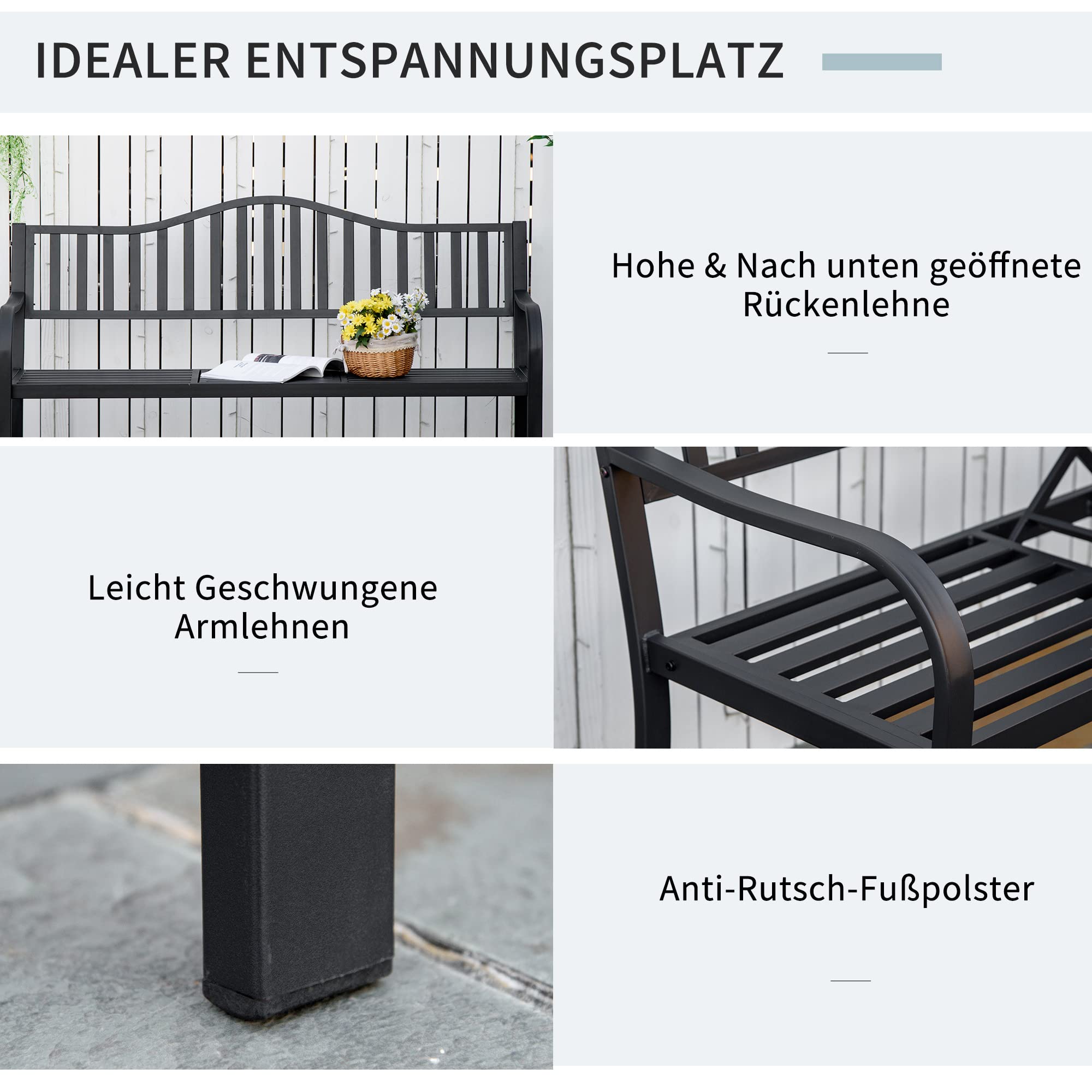 Ławka ogrodowa z rozkładanym stołem dla 2 osób, metalowa