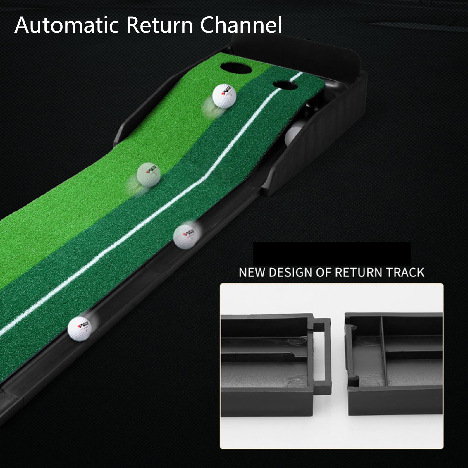 Simulador de Putting Green de Golf con Putter Ajustable y Carril de Retorno automático de Pelota, Juego de práctica de Juego de Golf Interior para Adultos y niños, en Caja de Regalo,Black-2.5M