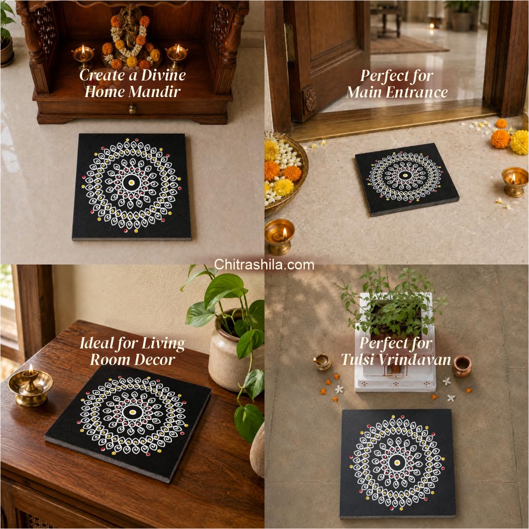Chitrashila Granite Rangoli Tile - Pulli Kolam Design -2