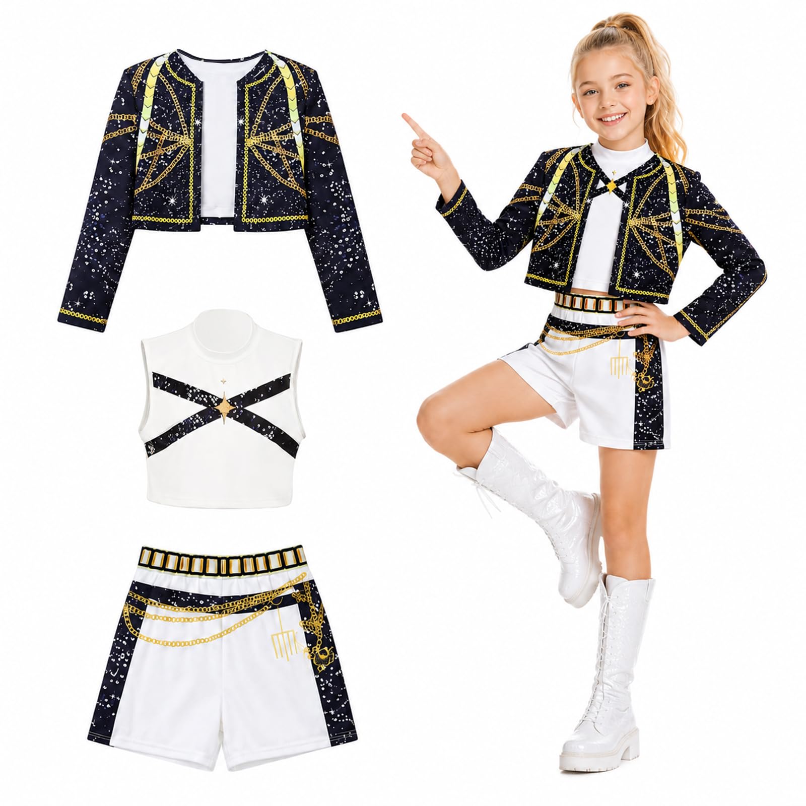 BORISCA Kids Stage Performance Costume Set KPOP Costume Girls KPOP Outfit