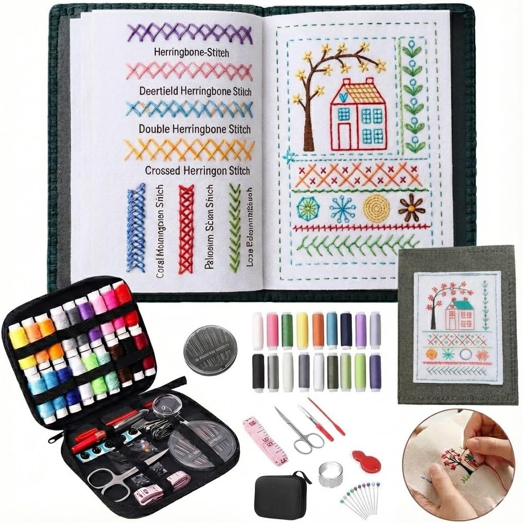 2026 New Embroidery Stitch Book Kit,Portable All Scenario Embroidery Stitch Book,Comes with a Complete Toolkit and Instructional Tutorial, Mother's Day Gift for Beginners， Craft Lovers (1 PCS)