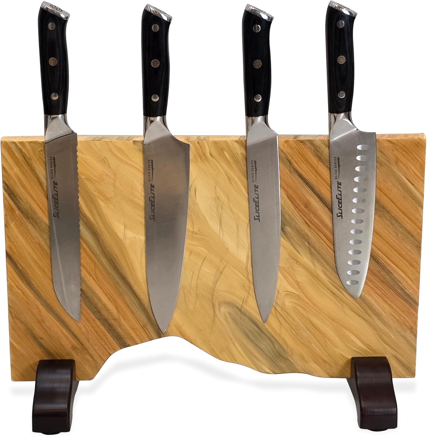 SliceElite XL Magnetic Knife Block Double Sided Artisan-Finished Pine Wood Stand Strong Magnetic Knife Storage for Kitchen Countertop Large Capacity Knife Holder Holds Up To 24 Knives Non Slip Base