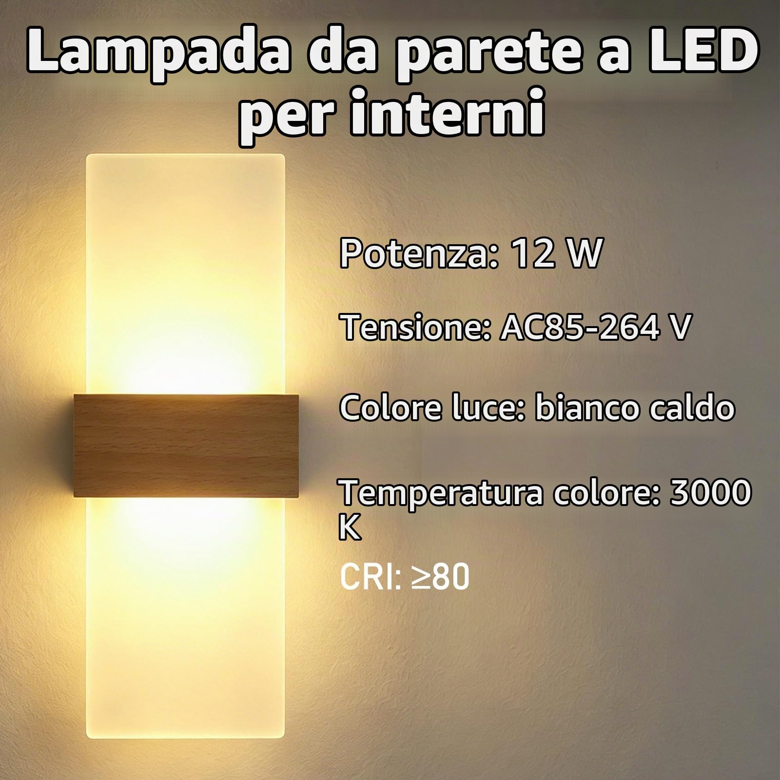 2 Applique da Parete LED per Interni 12W Luce Bianca Calda 3000K aus Acryl | guobinZH LED Moderno Lampada da Parete Up Down Illuminazione da Parete in Legno per Camera da Letto Corridoio Soggiorno Scala