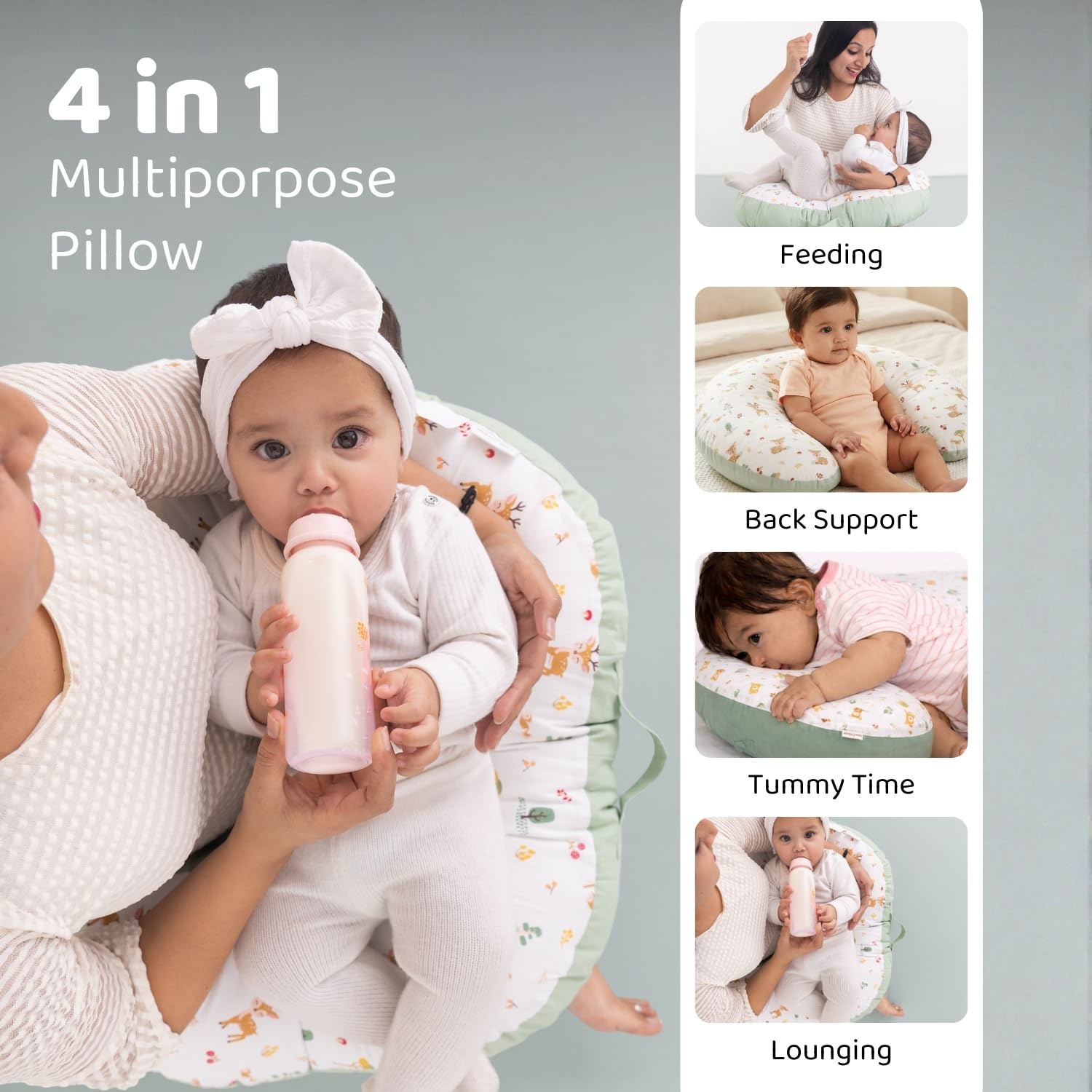 haus & kinder Baby Feeding Pillow for new Born Baby, Breastfeeding & Nursing Pillow with Removable Cover, Infant Support Cushion for 0–24 Months, Tummy Time Pillow (Whimsical Woodland) 1