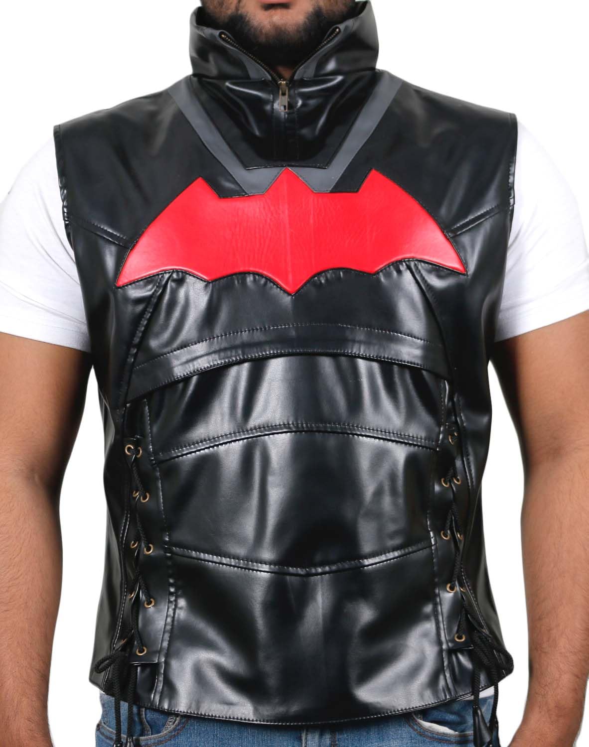 Men's Faux Leather Bat Style Vest