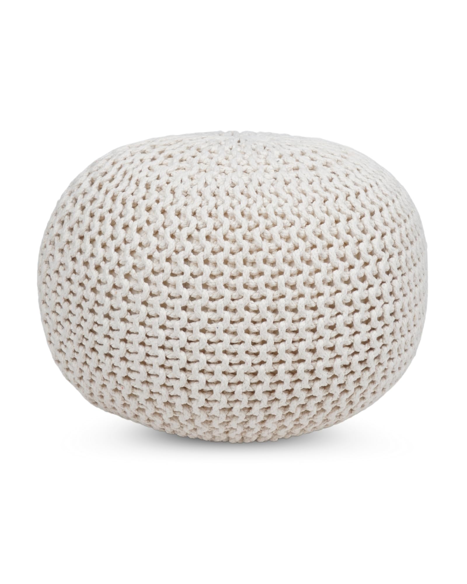Photo 1 of ARJORA Round Pouf Ottoman, 100% Cotton Home Décor Pouffe, Hand Knitted Cable Boho Pouf, Circular Footrest for Living Room, Bedroom, Kids Room 18"x18"x14" (Ivory)