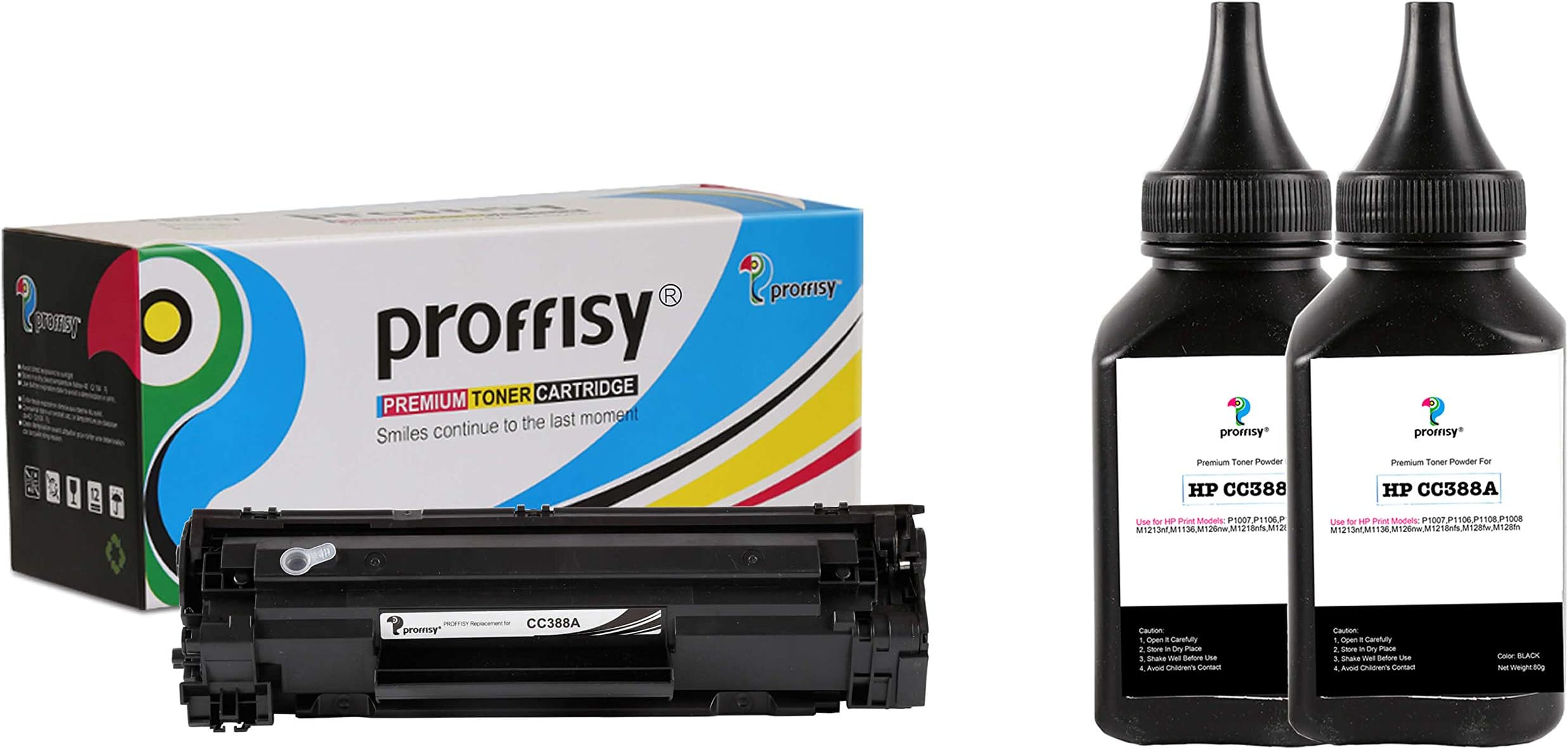 Proffisy CC388A Easy Refill Toner Cartridge+2 Bottle Powder