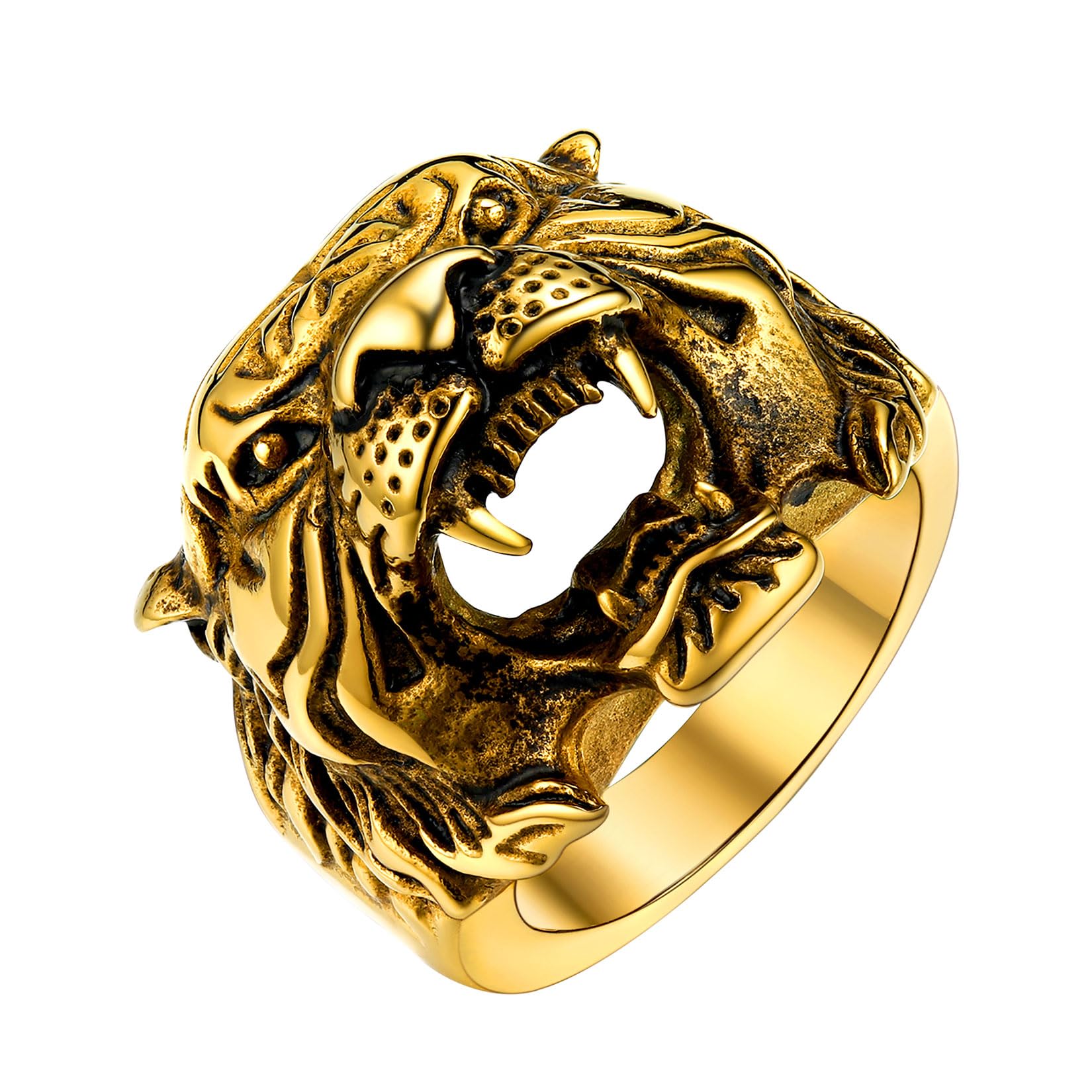 U7 Men's Animal Rings Stainless Steel Punk Rock Biker Gift Dragon/Tiger Head Ring, Gold/Silver/Black Color
