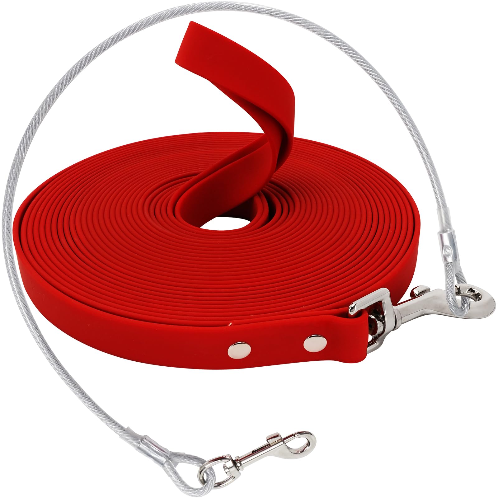 Waterproof Recall Lead for Dogs, with Chew Proof Tie-Out Leads, 3-30 m, Waterproof Training Lead for Large to Small Dogs, Robust Dog Lead (Red, 10 m)