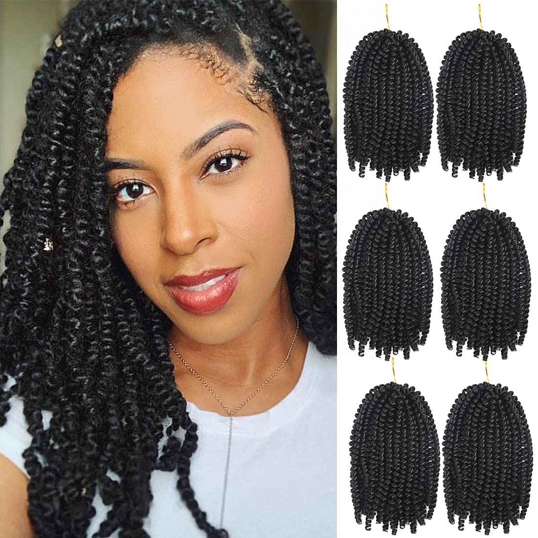 Bileaf 6 Packs Spring Twist Hair 8 Inch Spring Twist Crochet Hair Fluffy Spring Twists Bomb Twist Synthetic Fiber Spring Twist Crochet Braids Low Temperature Braiding Hair 1B