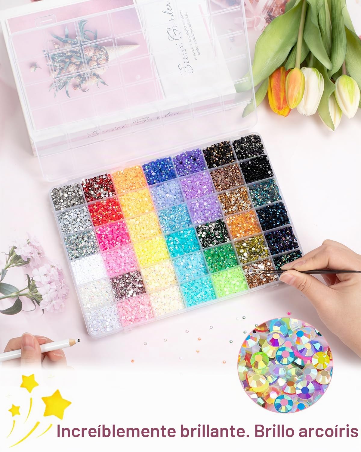 Vinuwu 42000+ piezas de strass, 3mm 42 colores de piedras de brillo para manualidades, kit de bedazzling para uñas y textiles, arte de uñas con strass y pintura de diamantes DIY (no incluye pegamento)