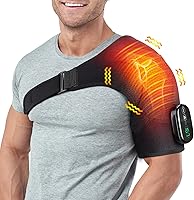 Cordless Heated Shoulder Massager Pad for Pain Relief - Deep Tissue Heat & Vibration Wrap Brace, 3 Modes, Rechargeable Battery (Black)