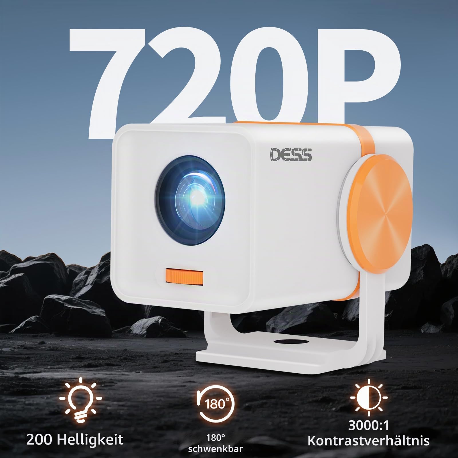 Mini Projector, Portable-Outdoor Projector, Android 13 with Built-in Apps, WiFi 6 & Bluetooth 5.0 Small Video Projector, 180° Rotatable Auto Keystone，Home Cinema Projector