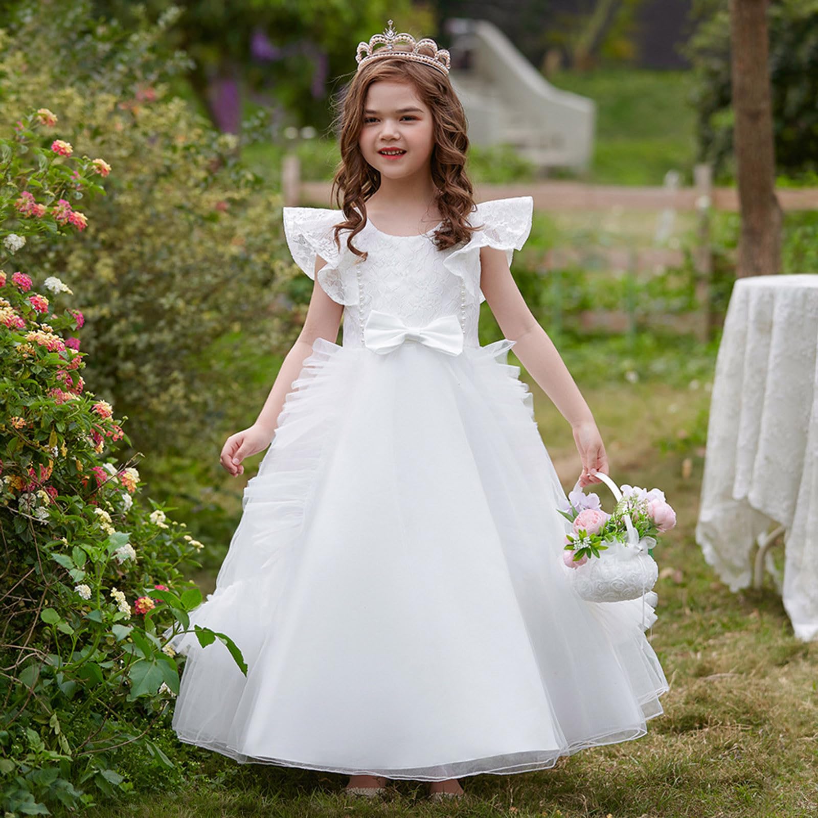 Generisch Kinder Kinder Mädchen Sommer Ärmellose Spitze Bowknot Mesh Lange Prinzessin Kleid Klavier Leistung Kleid