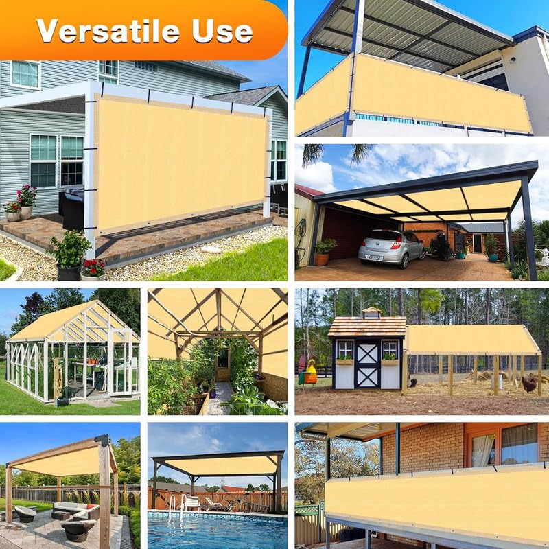 Image of MetDeals HDPE Knitted Balcony Sun Shade Sail Canopy Cover for Outdoor, Garden & Terrace|UV & Sun Protection with Rustproof Eyelet & Cable Tie for Easy Installation(Beige, 9.5x12 Ft)(Pc 1)