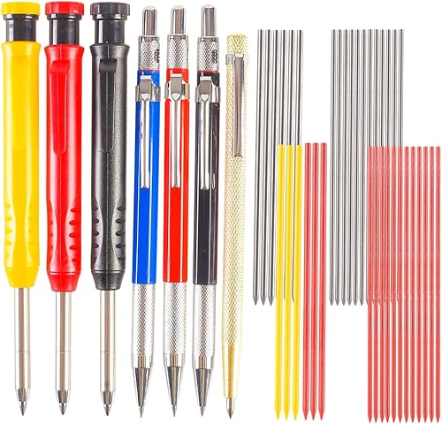 Juego de lápices mecánicos de carpintero que incluye 1 bolígrafo de grabado, 3 lápices mecánicos de 0.098 pulgadas (0.079 in) con 12 repuestos, 3