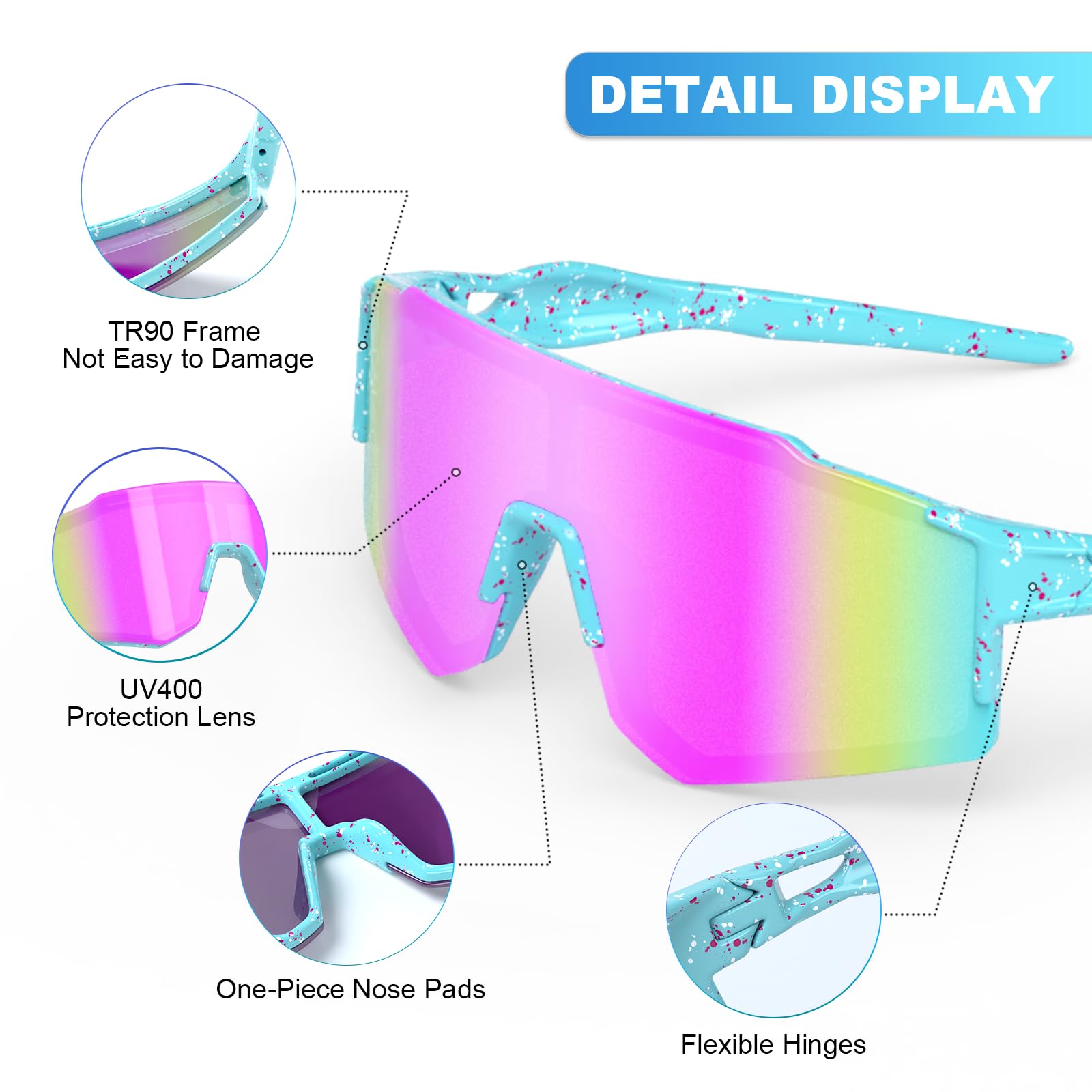 Gafas de sol para niños, gafas de béisbol para niños y niñas de 6 a 14 años, gafas deportivas con protección UV
