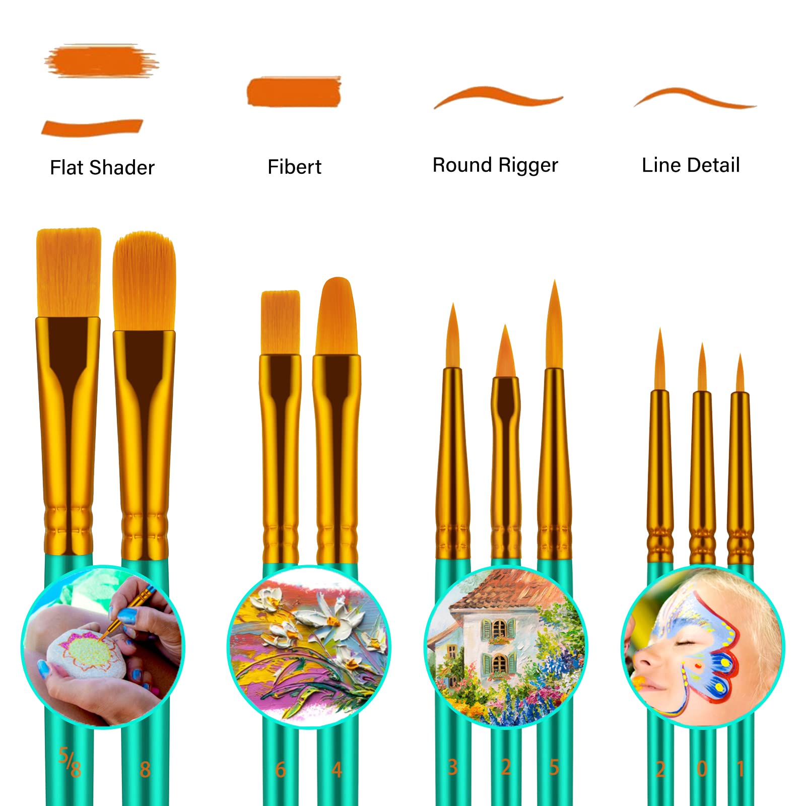 Paint Brushes Set, 20 Pcs Paint Brushes for Acrylic Painting, Oil Watercolor Acrylic Paint Brush, Artist Paintbrushes for Body Face Rock Canvas, Adult Drawing Arts Crafts Supplies,: Green