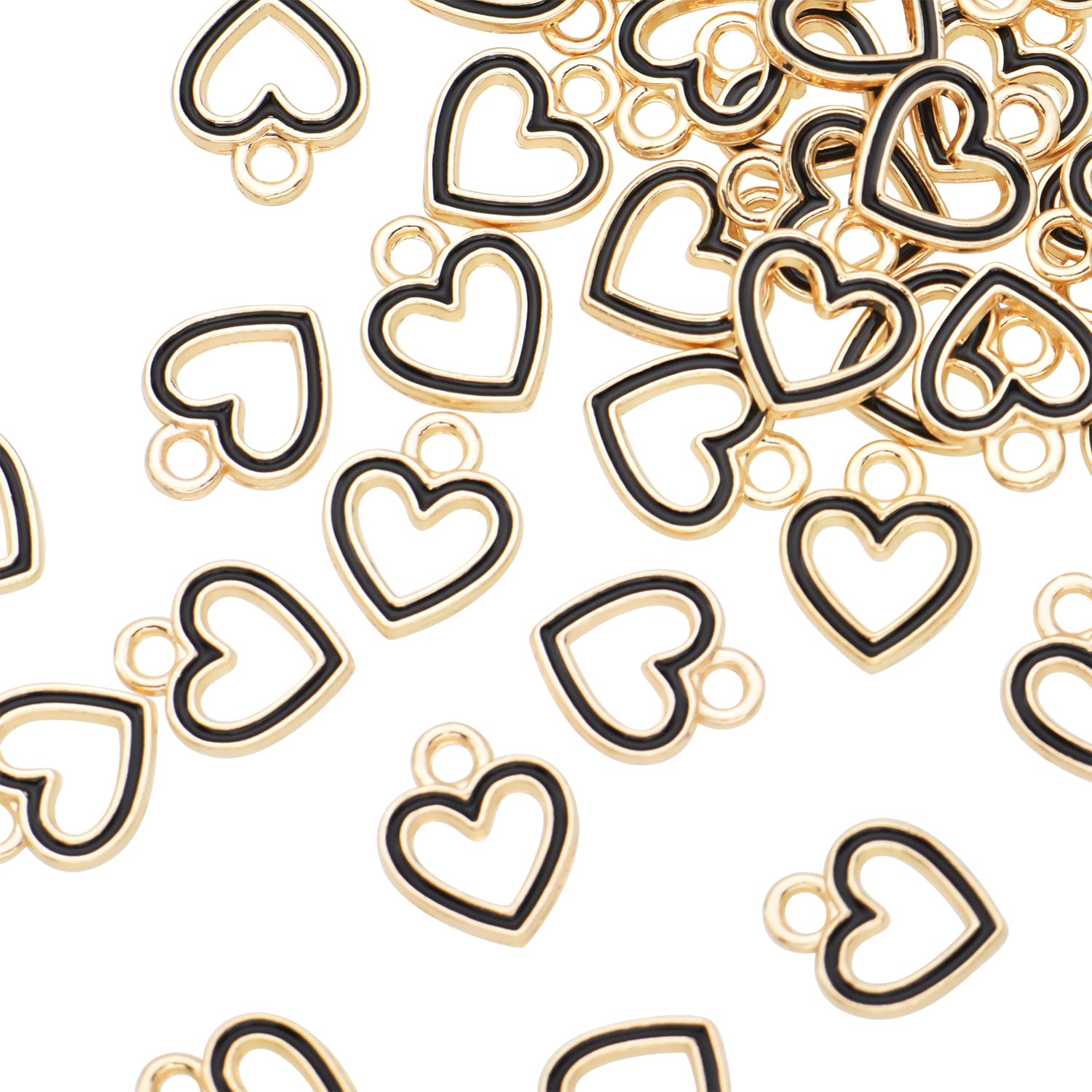 Pack of 80 Heart Circle Black Enamel Charms Gold Plated Colored Pendants Hawaii Style Accessories for Necklace Bracelet Jewelry Making DIY Crafting