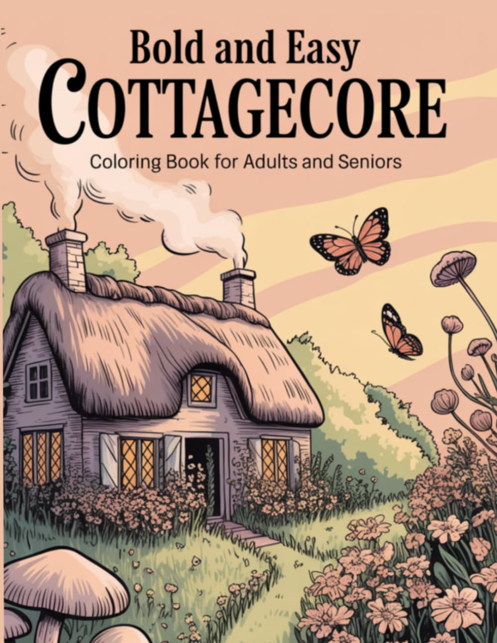 Bold and Easy Cottagecore Coloring Book: Simple Large Print Designs of Cozy Cabins, Mushrooms, and Wildflowers for Adults and Seniors — Relaxing Stress Relief Activity Book