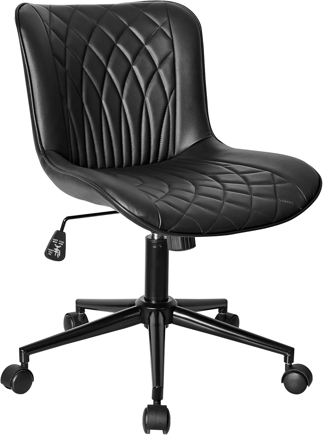 VECELO Mid-Back Desk Chair with Adjustable Height, PU Leather Makeup Vanity Chair with Wheels, Armless Space-Saving Task Chair, for Home Office, Black product image