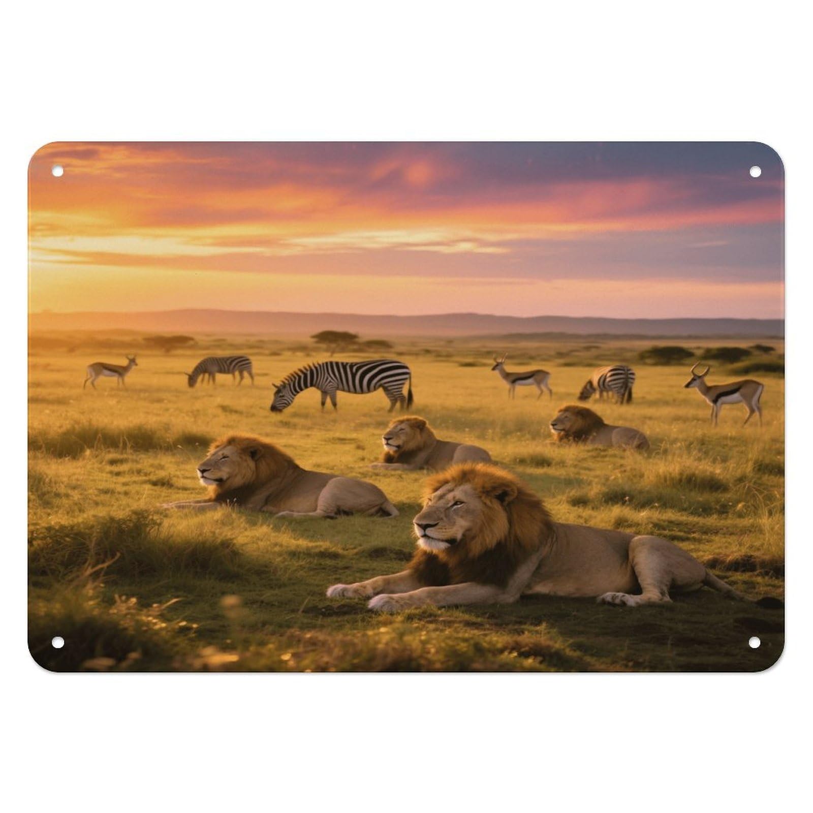 Fekiloot Style Grassland Animals At Dusk Wall Decor Iron Painting Metal Sign