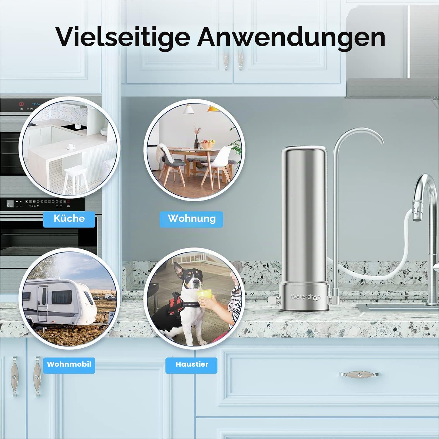 Waterdrop WD-CTF-01 Auftischfilter, 5-Stufiger Edelstahl Trinkwasser Filtersystem, Langlebiger Wasserhahn Wasserfilter, Reduziert Chlor, Schwermetalle, Schlechter Geschmack (1 Filter Enthalten)