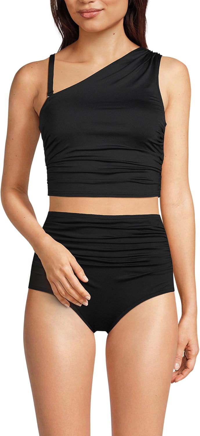 Lands' End Women's D-Cup Ruched One Shoulder Tankini Top