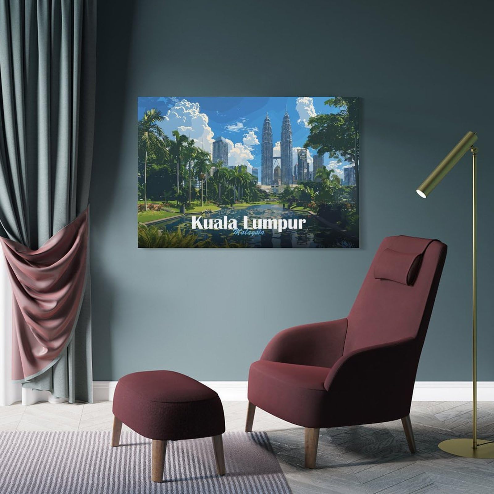Junmoney Kuala Lumpur Skyline Canvas Wall Decor, 12x18inch(30x45cm), for Wall Displays, Bedrooms Or Room Updates, Wall Decor Suited to Curated Displays