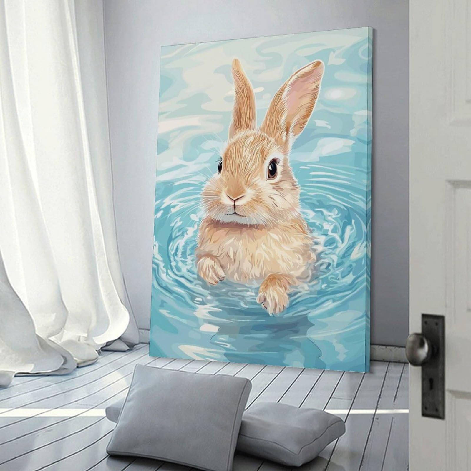 Junmoney Rabbit in Water Wall Picture Print, 12x18inch(30x45cm), for Art Walls, Layered Displays Or Homes, Home Wall Art for Statement Displays