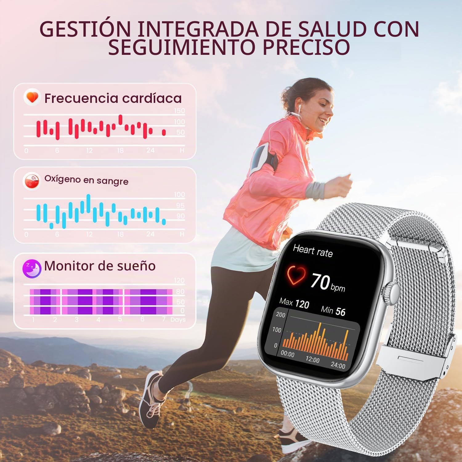 Smartwatch Mujer Reloj Inteligente con Llamada: 1.83'' Digital Smart Watch con Bluetooth Impermeable IP67 Monitor de Estrés Frecuencia Cardíaca Sueño 20+Modo Deportivo 3 Correas para iPhone Android