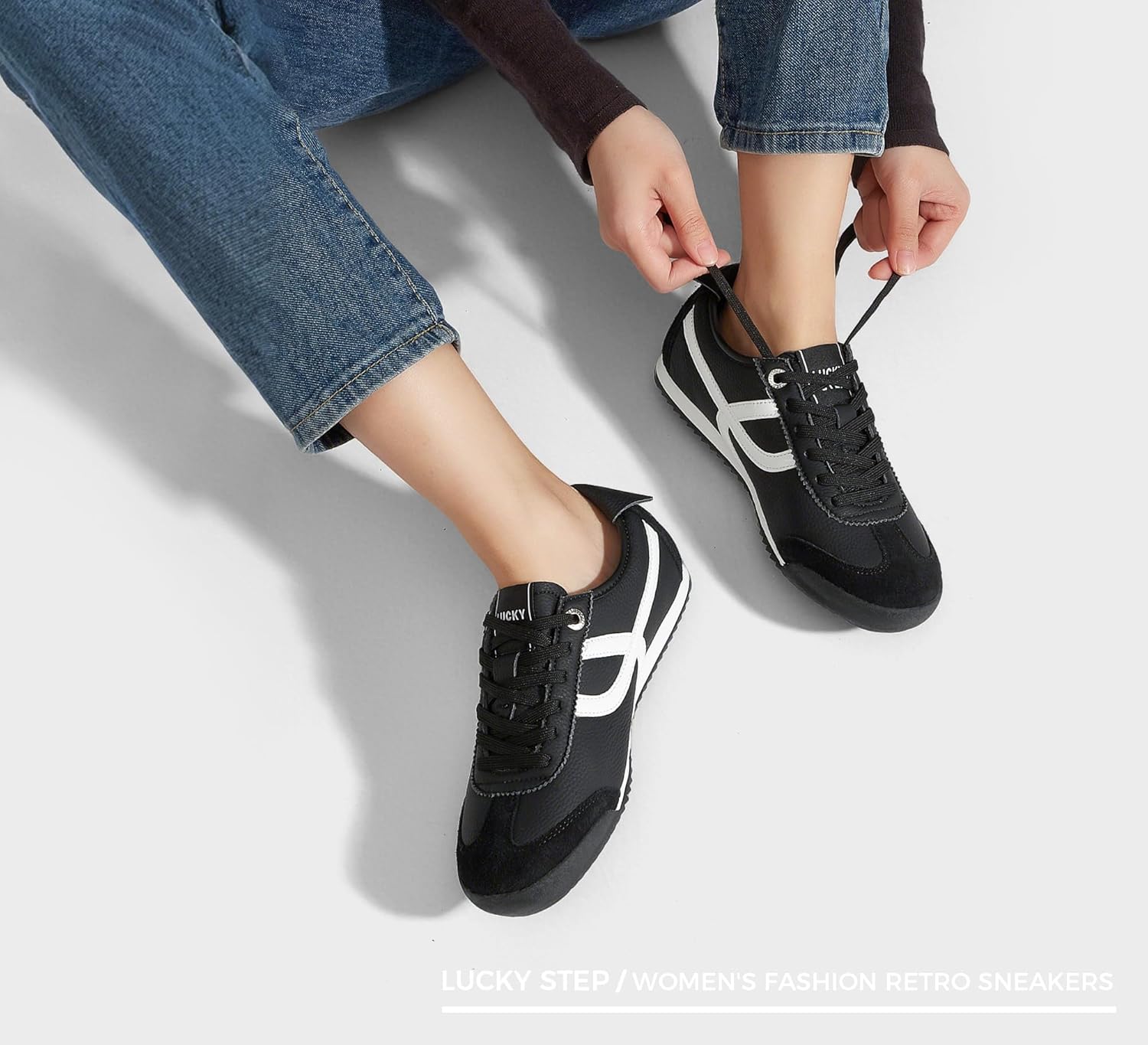 LUCKY STEP Women's Retro Fashion Sneakers Thin Sole Casual Walking Lightweight Tennis Trainers Running Gym Workout Classic Comfortable Athletic Shoes - Image 8