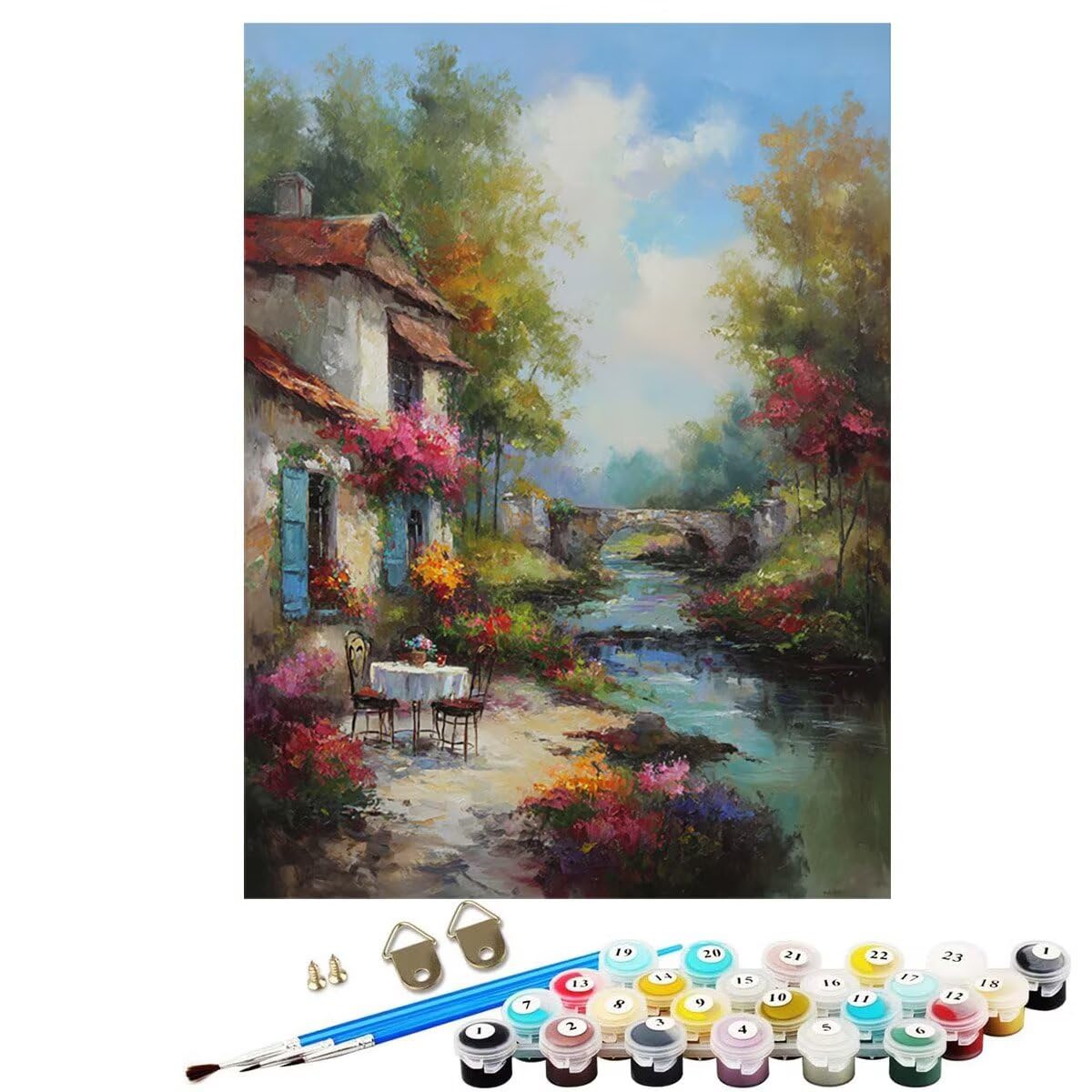 Landschaft Abstrakt Malen Nach Zahlen Erwachsene, Paint by Numbers Adult Set, Heimwerk Malen Nach Zahlen Kinder Mit Rahmen, Pinsel und 36 Acrylfarbe für Deko Wohnzimmer Geschenke 60 x 80 cm BJHDK609