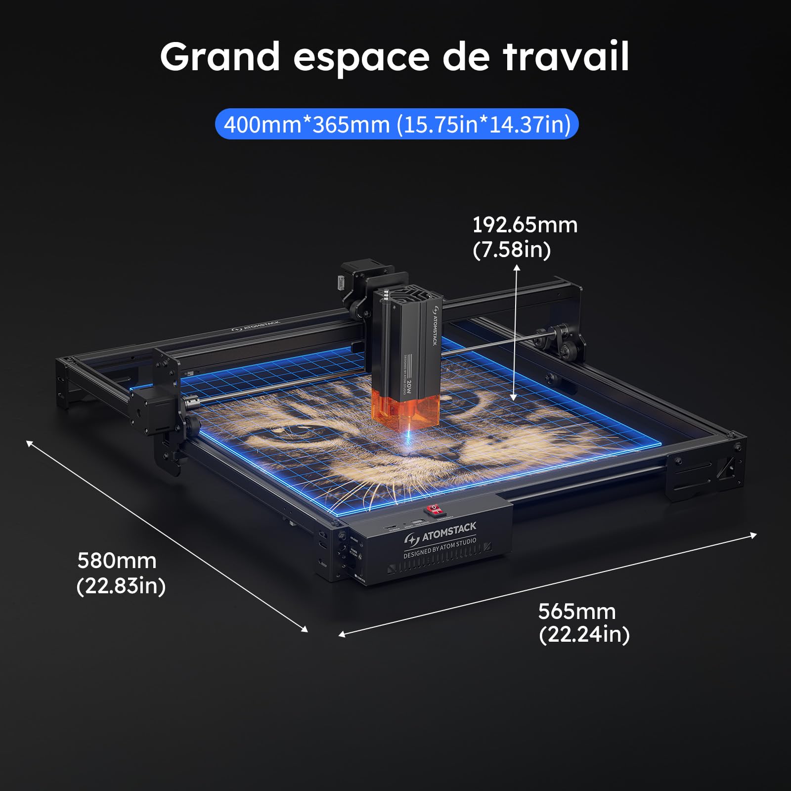 ATOMSTACK SWIFT A20 PRO V2 20W Graveur Laser Zone de Gravure : 410×380 mm Découpeur Laser de Haute Précision Pour Cadeaux Personnalisés Bois Acrylique Cuir (SWIFT A20 PRO V2 20W Noir)