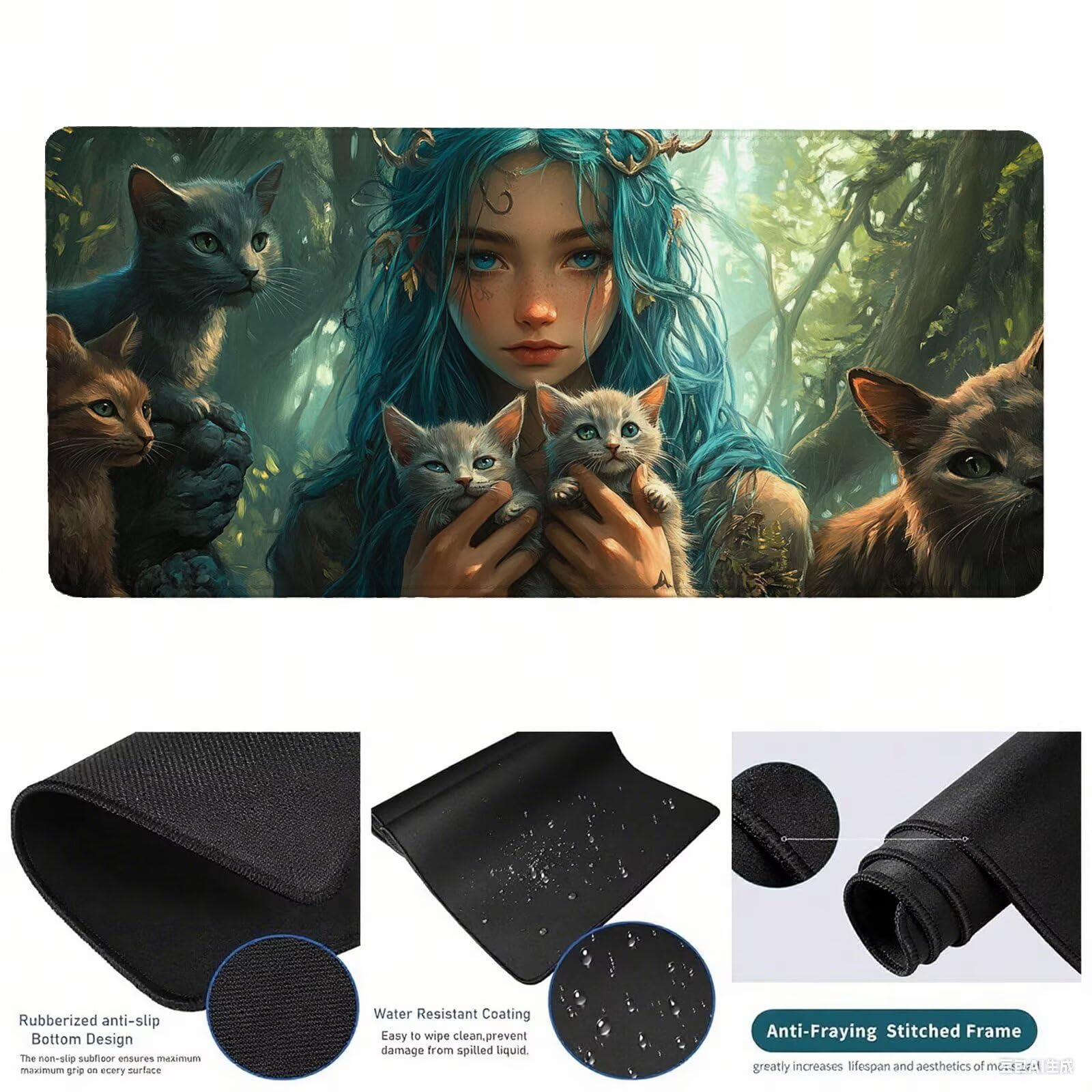 Tappetino Mouse Gaming XXL 1200x600x3mm,Tappetino Mouse Gatto Design con Bordi Cuciti,Ragazza Mouse Pad Gaming Accessori per Migliora Precisione e Velocità,Extended Keyboard Pad per Scrivania,o-1929