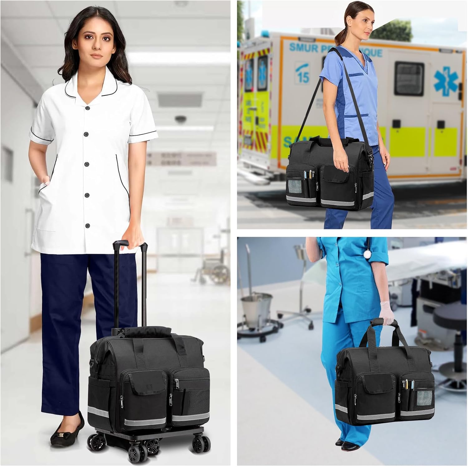 Rolling Medical Bag Nurse Doctor for Women for Work Rolling Duffle Bag Family Prosessional Nursing Bag with Laptop Compartment Home Health Physical Theraphy Bag Hiking Team Police Army Scout Portable