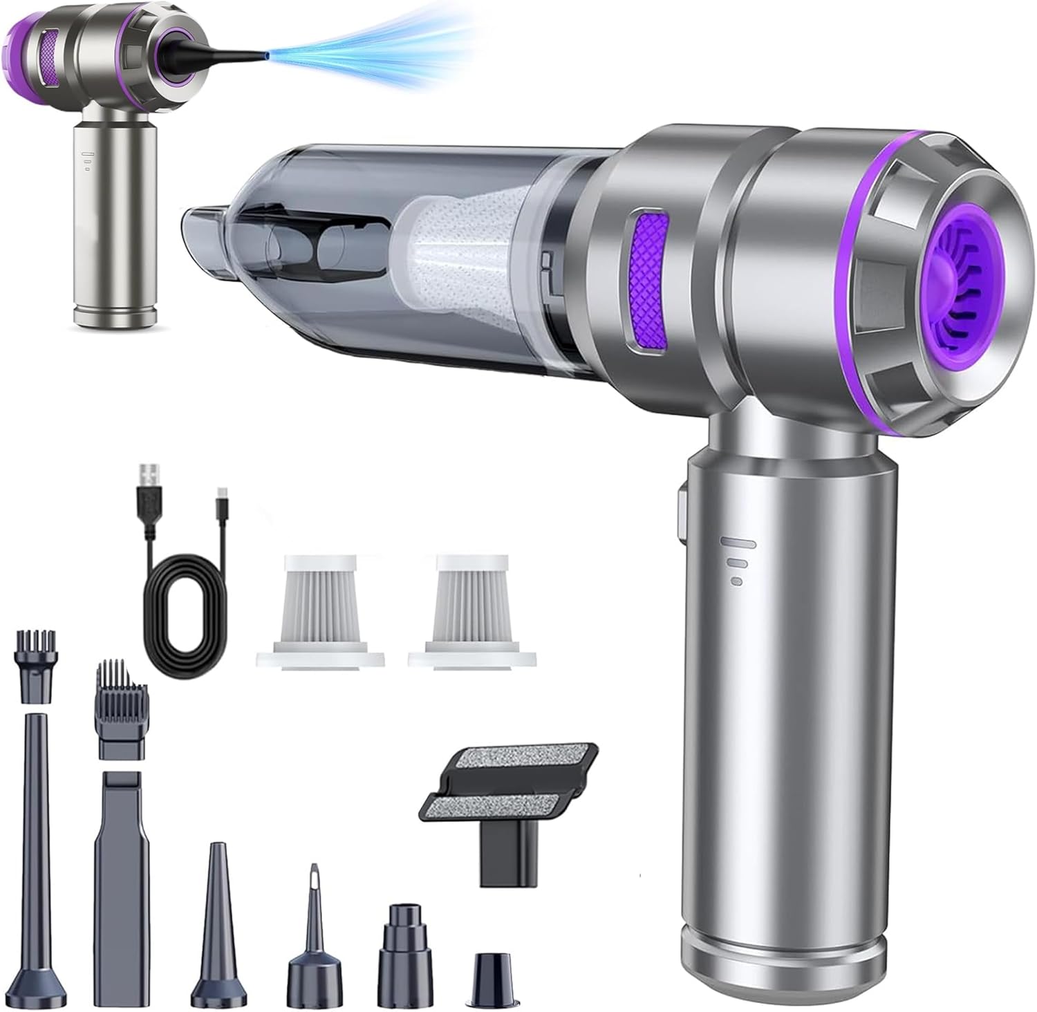 Mini Vacuum Cleaner, 4 in 1 21000PA Brushless Car Vacuum &210000RPM Air Duster 9000mAh Battery Air Blower Wireless Handheld Vacuum for Car,Office and Home