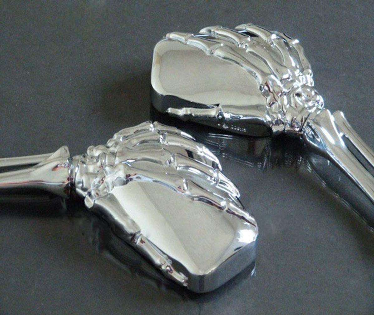 Rétroviseurs Moto Crâne Alliage Aluminium - Universels 10mm - Noir Ou Chrome - Pour Custom, Cruiser