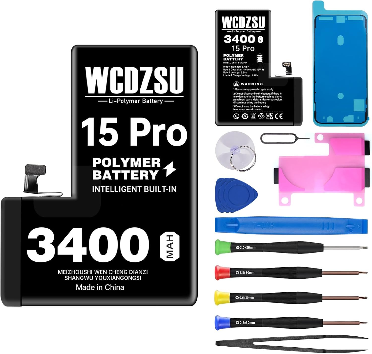 Replacement Battery for iPhone 15 Pro 3400mAh High Capacity New 0 Cycle Lithium Polymer for iPhone 15 Pro Battery with Full Tool Kit Model: A3102 A2848 A3101 A3104
