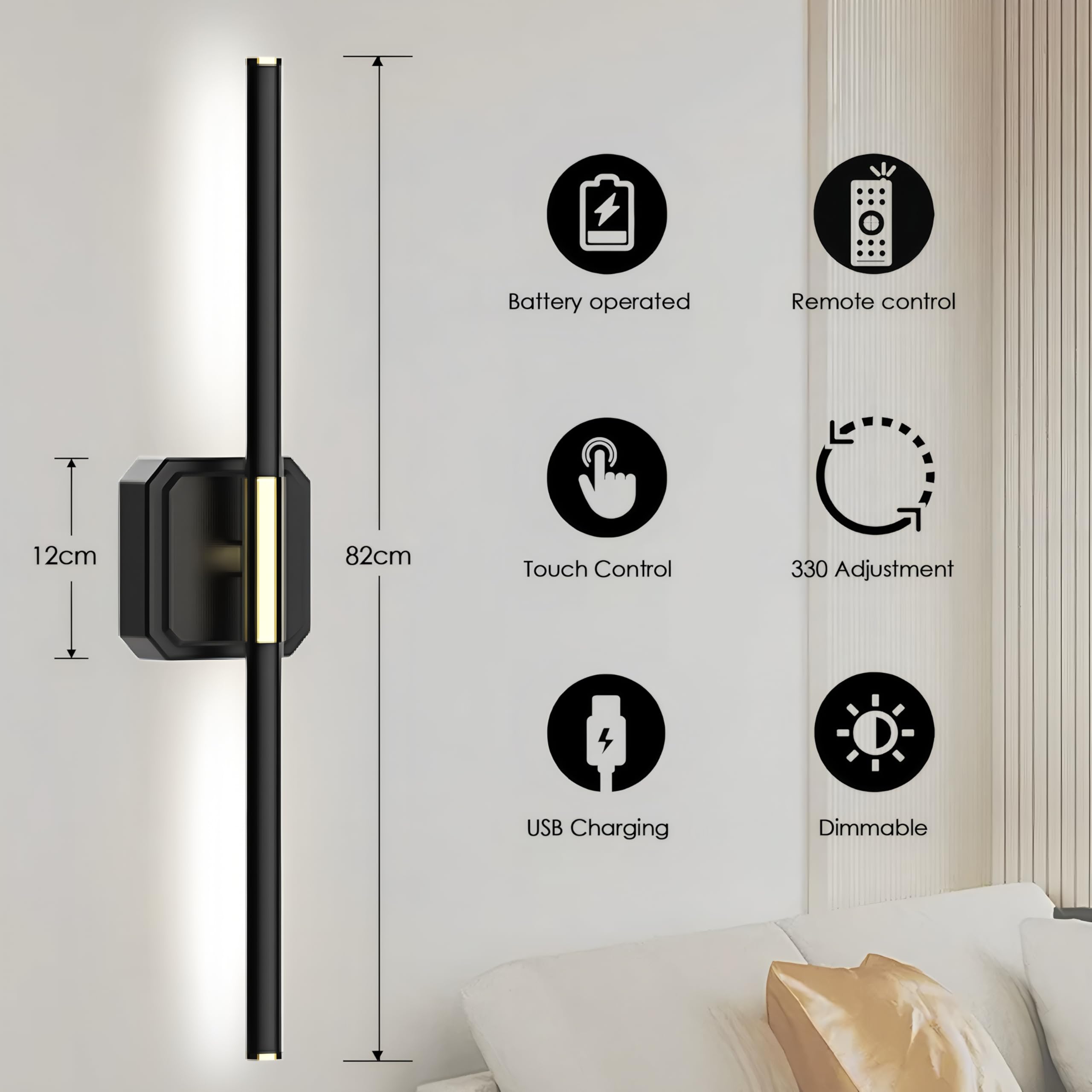 E-ROOM TREND Wall Sconce, Black, 37cm x 12.5cm x 8.5cm - Image 3